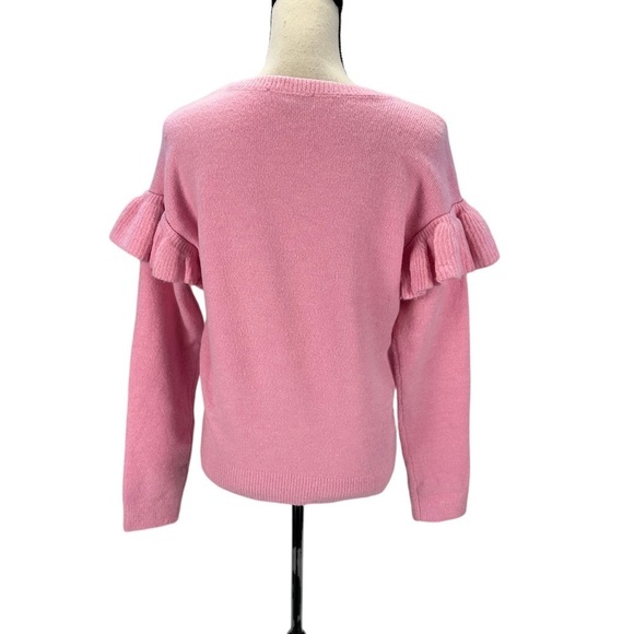 INC Long Sleeve Crew Neck Ruffle Shoulder Sweater - Peony Dream Pink -size Large - Picture 3 of 10